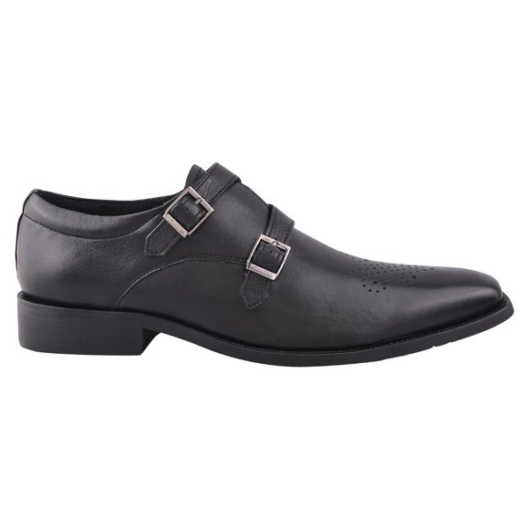 LIBERTYZENO Black Leather Oxford Style Monk Straps - Picture 3 of 7
